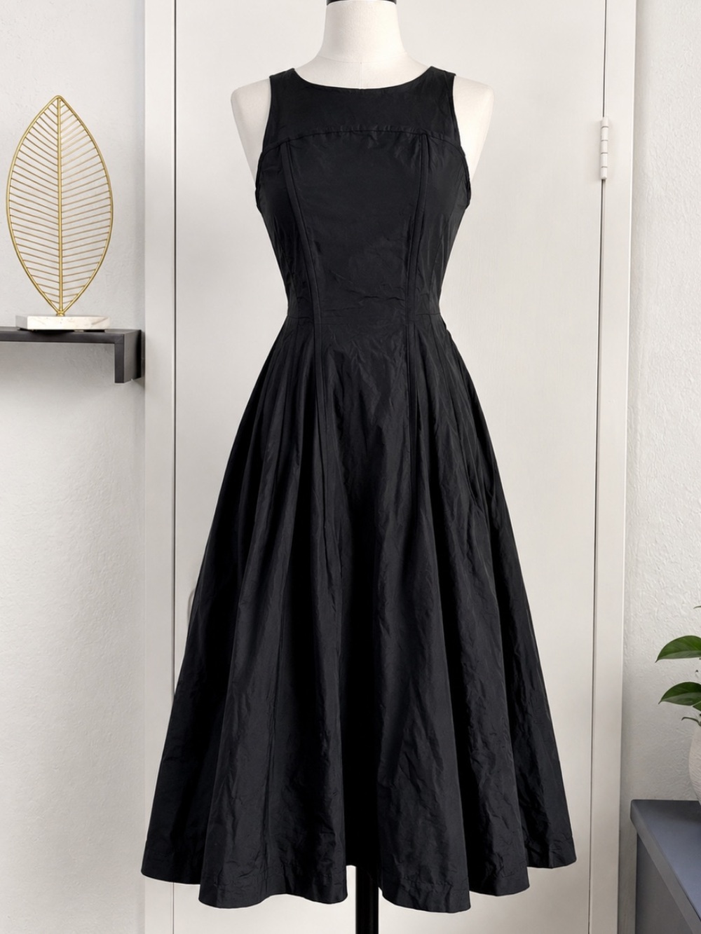 Ivan Grundahl Black Midi Dress Cotton Blend Size 38 Sleeveless A-Line